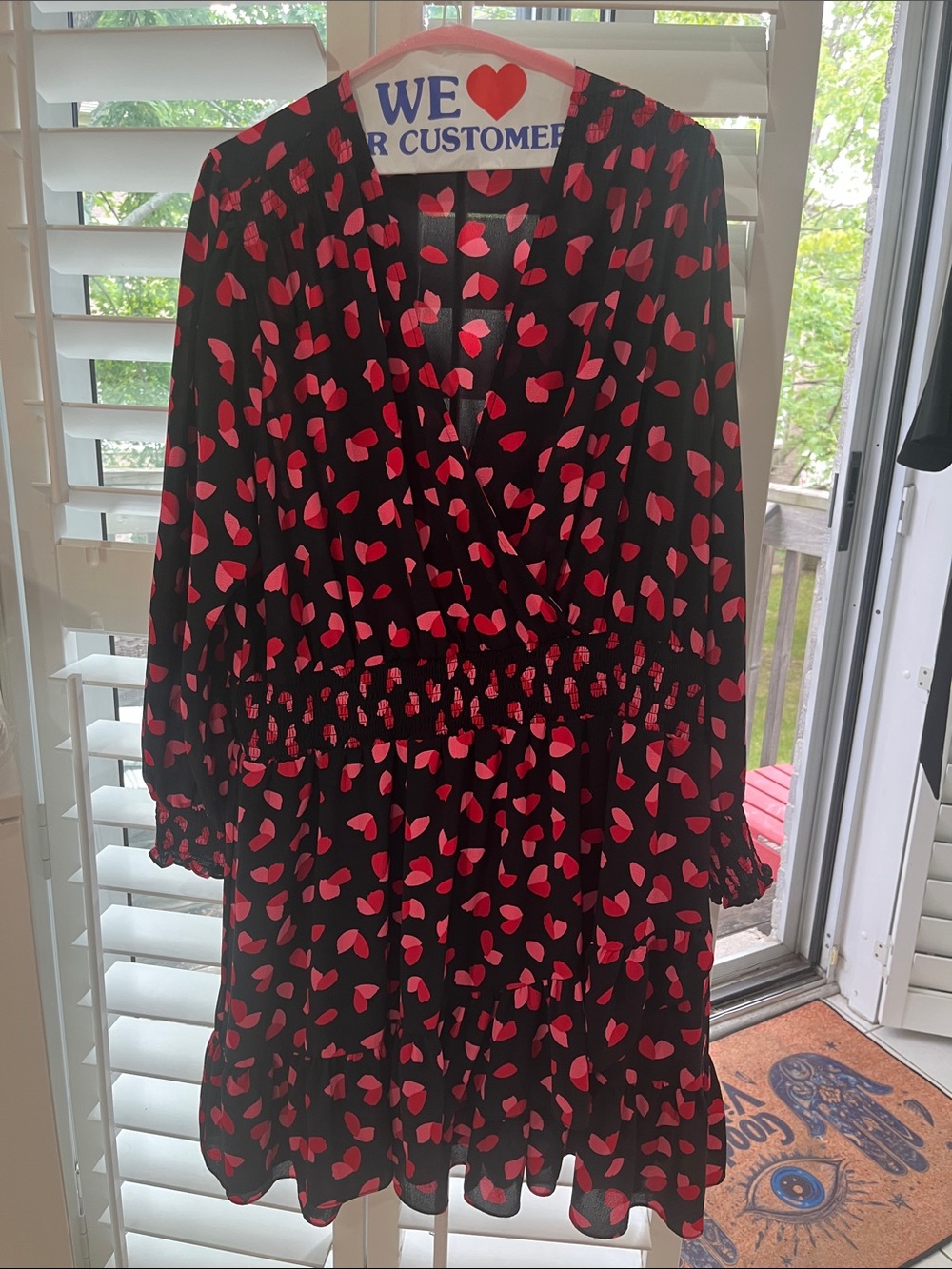 Michael Kors Collection Black Long-Sleeve Dress with Pink Heart Print
